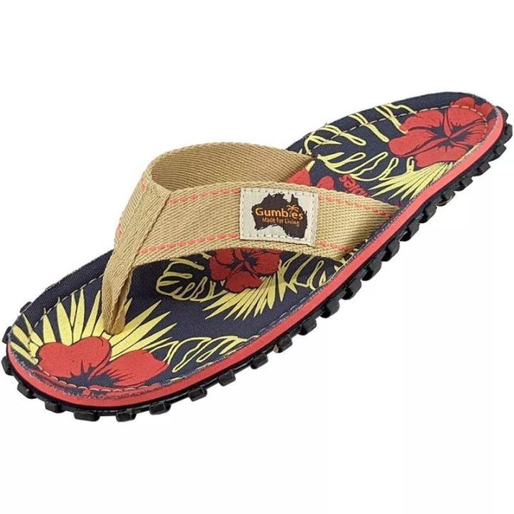 Šlepetės per pirštą Gumbies Islander Denim Hibiscus