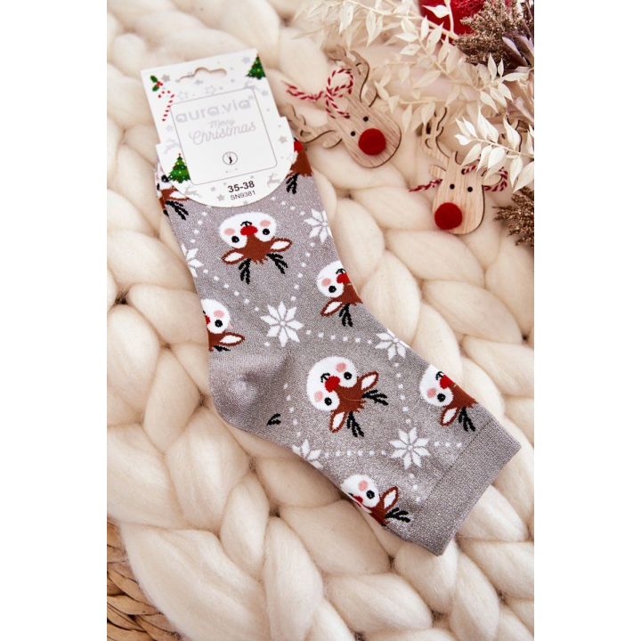 Moteriškos kalėdinės kojinės Shiny Reindeer Grey