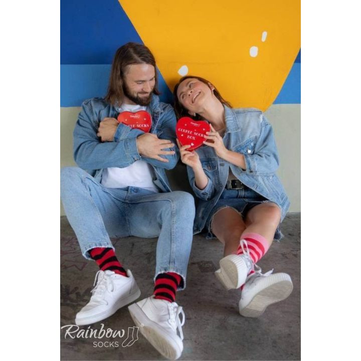 Kojinės COUPLE BOX 2 poros dėžutė Širdies vaivorykštės kojinės