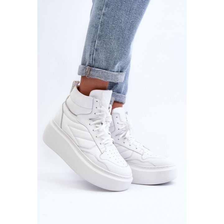 Zazoo 3392/X Moterų odiniai platforminiai sportiniai bateliai White