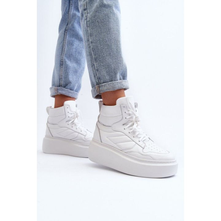 Zazoo 3392/X Moterų odiniai platforminiai sportiniai bateliai White