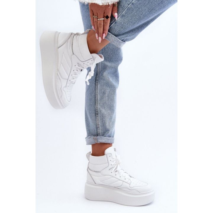 Zazoo 3392/X Moterų odiniai platforminiai sportiniai bateliai White