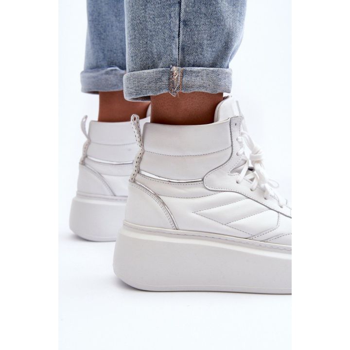 Zazoo 3392/X Moterų odiniai platforminiai sportiniai bateliai White