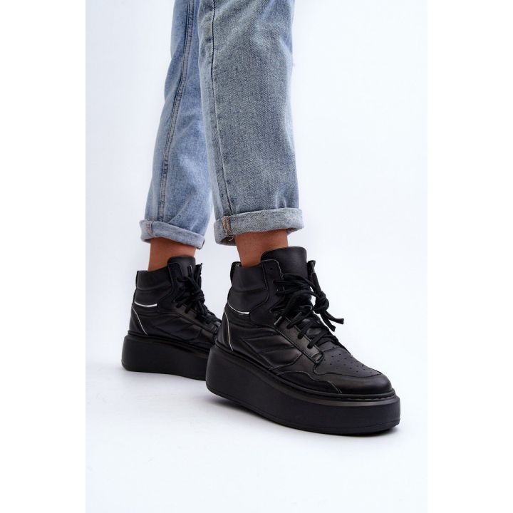Zazoo 3392/X Moterų odiniai platforminiai sportiniai bateliai Black