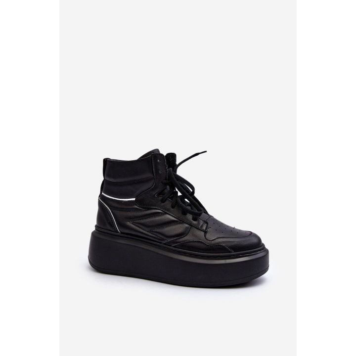 Zazoo 3392/X Moterų odiniai platforminiai sportiniai bateliai Black