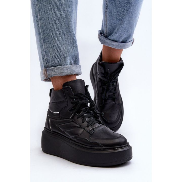 Zazoo 3392/X Moterų odiniai platforminiai sportiniai bateliai Black