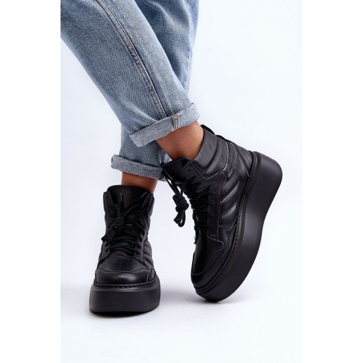 Zazoo 3392/X Moterų odiniai platforminiai sportiniai bateliai Black