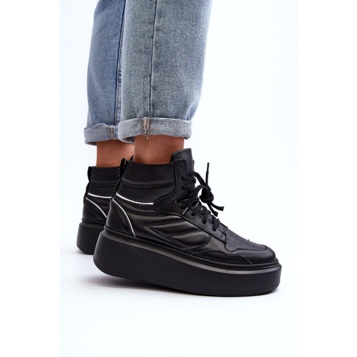 Zazoo 3392/X Moterų odiniai platforminiai sportiniai bateliai Black