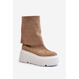 Zazoo 3410 Suede Moterų batai ant stambios platformos smėlio spalvos