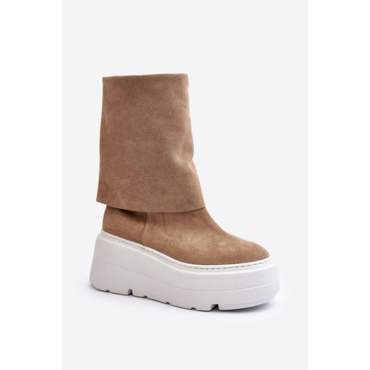 Zazoo 3410 Suede Moterų batai ant stambios platformos smėlio spalvos