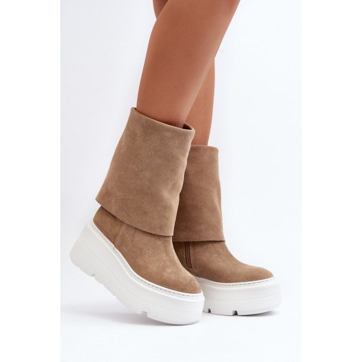 Zazoo 3410 Suede Moterų batai ant stambios platformos smėlio spalvos