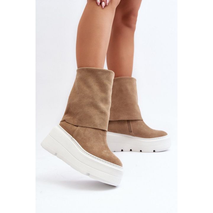 Zazoo 3410 Suede Moterų batai ant stambios platformos smėlio spalvos