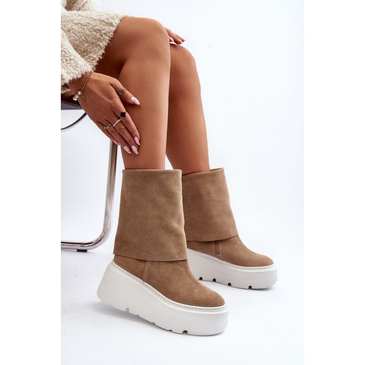 Zazoo 3410 Suede Moterų batai ant stambios platformos smėlio spalvos