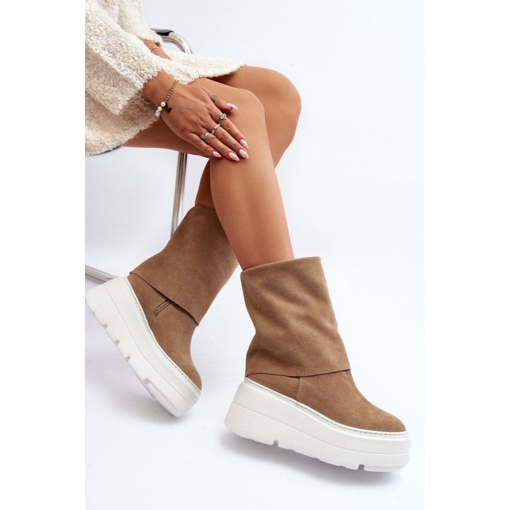 Zazoo 3410 Suede Moterų batai ant stambios platformos smėlio spalvos
