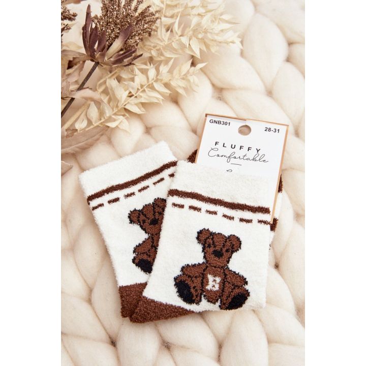 Jaunimo šiltos kojinės su meškiuku Baltai-rudos spalvos