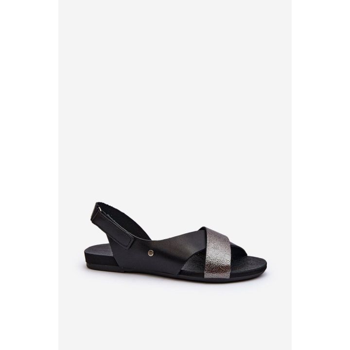 Odiniai sandalai su velcro juoda