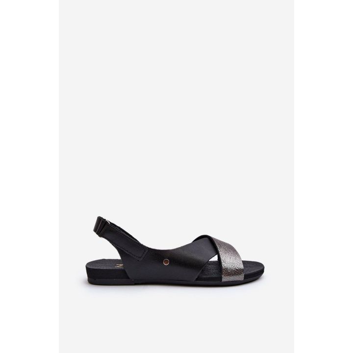 Odiniai sandalai su velcro juoda