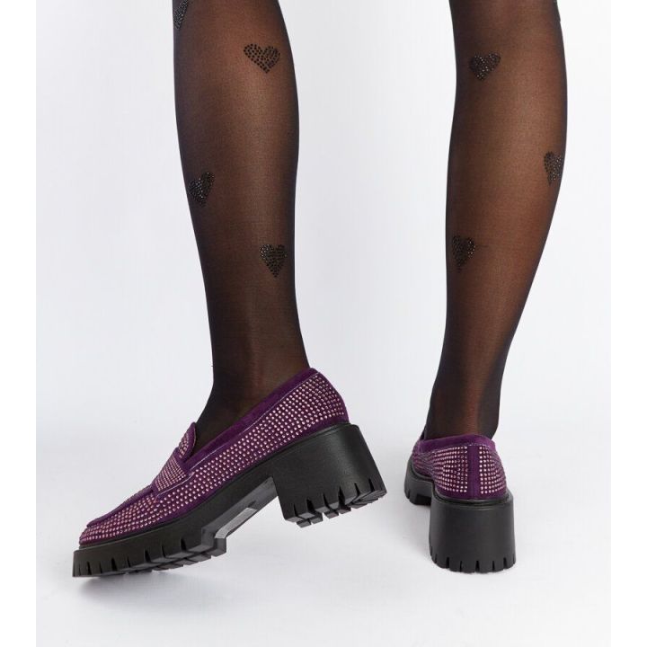 Violetiniai mokasinai su tvirtu stulpu