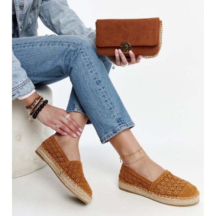 Samra rudos nėriniuotos platforminės espadrilės
