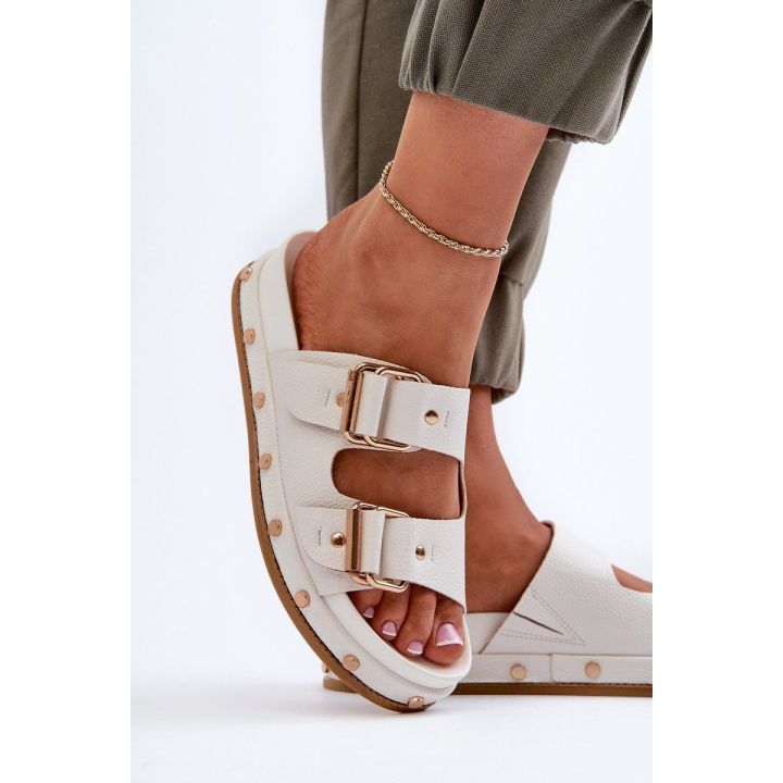 Moteriški platforminiai sandalai su sagtimis balti Big Star