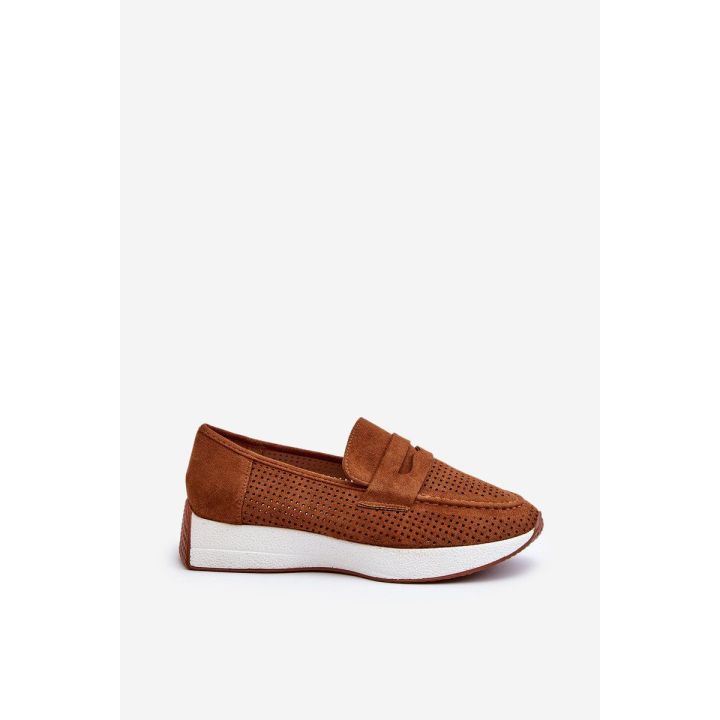 mokasinai su platforma iš Eco Suede Camel Inesqua