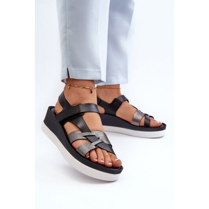 Moteriški odiniai platforminiai sandalai Black
