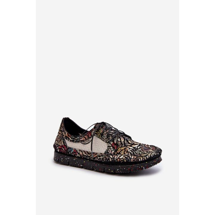 Raštuotos moteriškos loafer tipo basutės Maciejka 06347-01, juodos spalvos