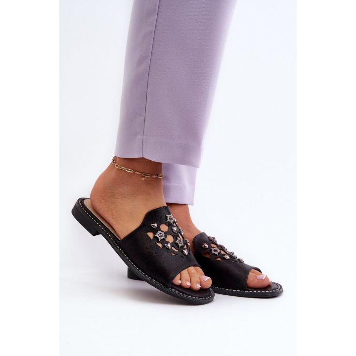 Prabangios moteriškos dekoruotos sandalės S. Barski KV27-063 juodos spalvos