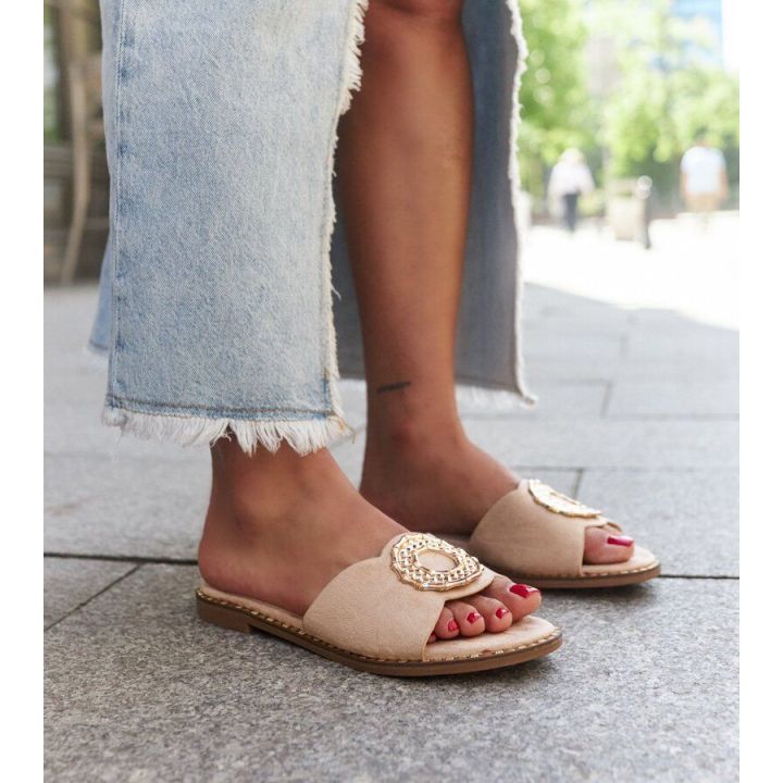 Smėlio spalvos basutės su odiniu įdėklu Buenas