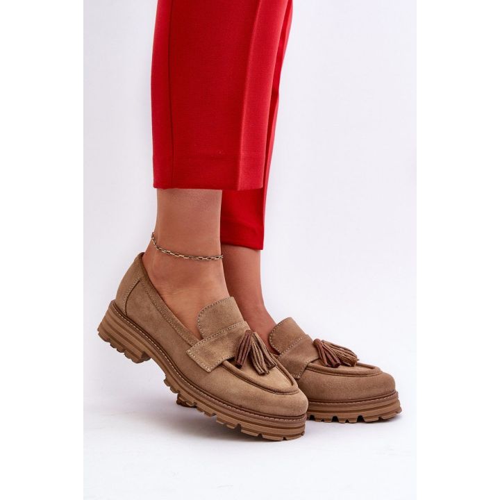 Zazoo 3469 Suede moteriški auliniai bateliai su kutais Smėlio spalvos