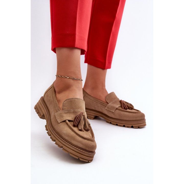 Zazoo 3469 Suede moteriški auliniai bateliai su kutais Smėlio spalvos