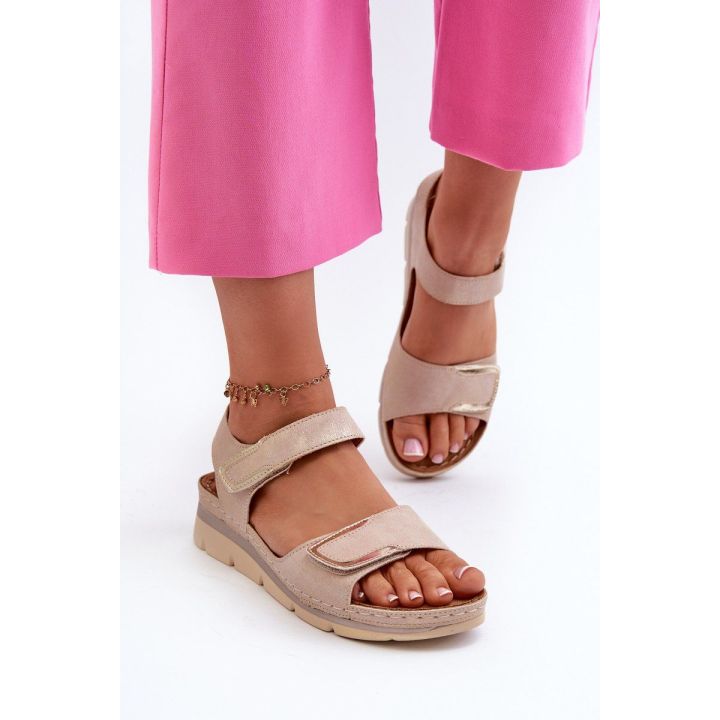 Moteriški smėlio spalvos velcro tipo sandalai Risanni“