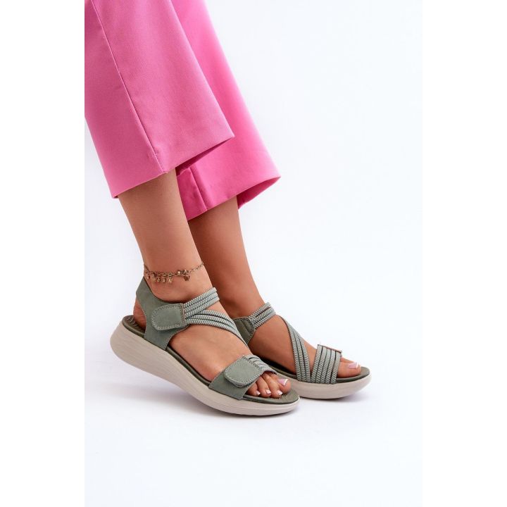 Moteriški patogūs žali Velcro sandalai Eladora