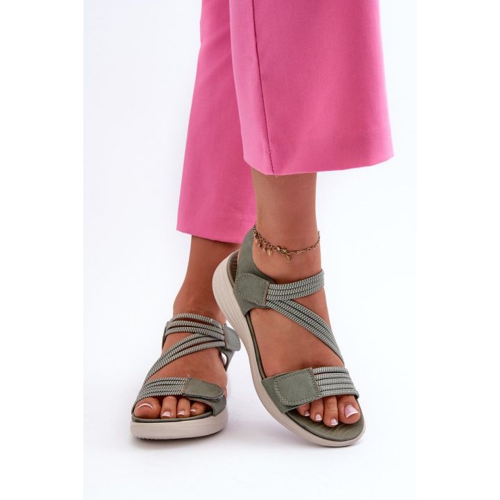Moteriški patogūs žali Velcro sandalai Eladora