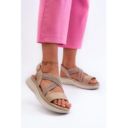 Lengvi moteriški patogūs Velcro sandalai smėlio spalvos Ceclea