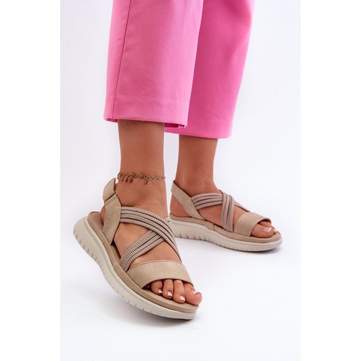 Lengvi moteriški patogūs Velcro sandalai smėlio spalvos Ceclea