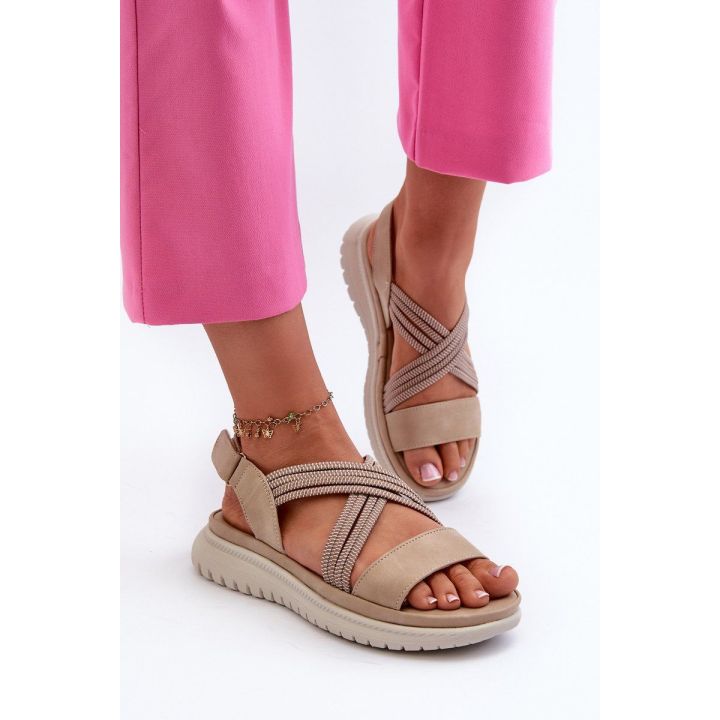 Lengvi moteriški patogūs Velcro sandalai smėlio spalvos Ceclea