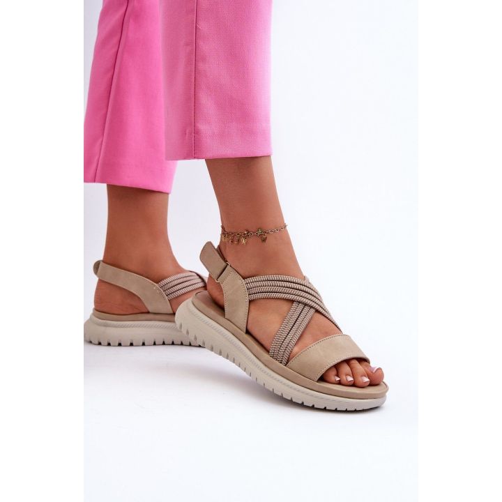 Lengvi moteriški patogūs Velcro sandalai smėlio spalvos Ceclea
