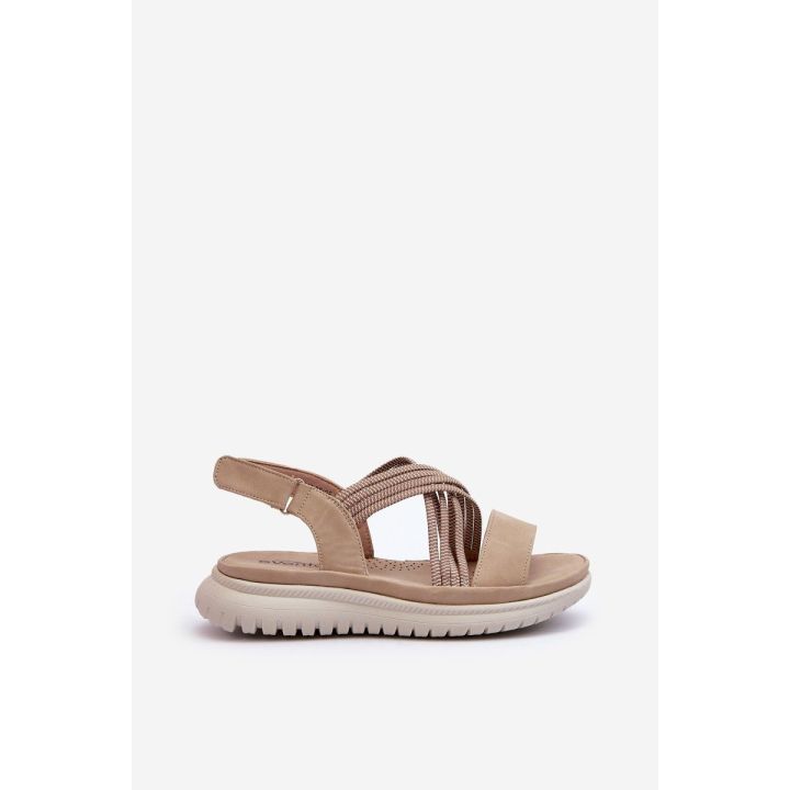 Lengvi moteriški patogūs Velcro sandalai smėlio spalvos Ceclea