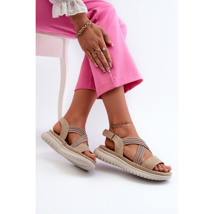 Lengvi moteriški patogūs Velcro sandalai smėlio spalvos Ceclea