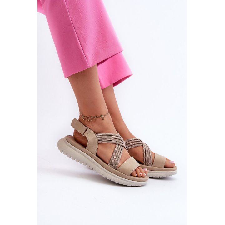 Lengvi moteriški patogūs Velcro sandalai smėlio spalvos Ceclea