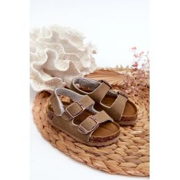 Vaikų basutės ant platformos iš kamščio su Velcro užsegimu khakio Rorria