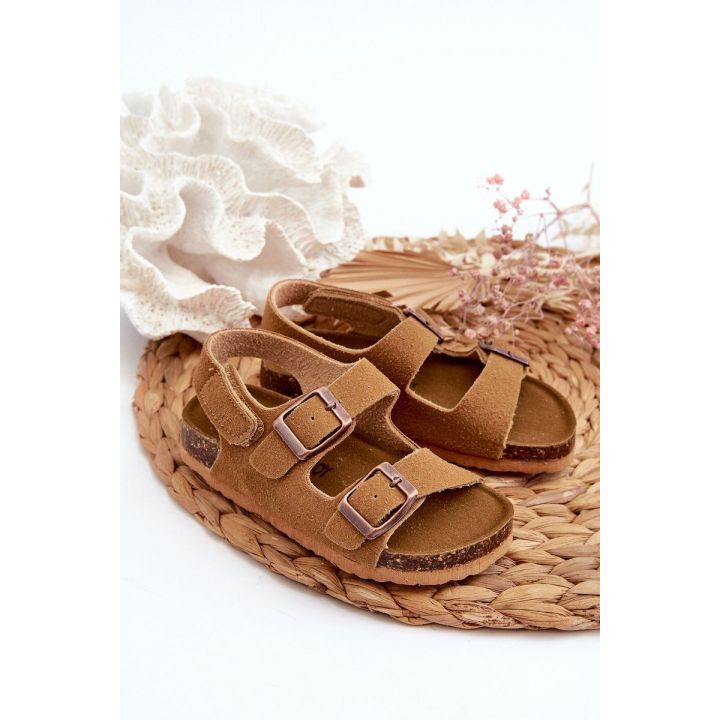 Vaikiški basutės ant kamštienos kulno su velcro užsegimu Camel Rorria