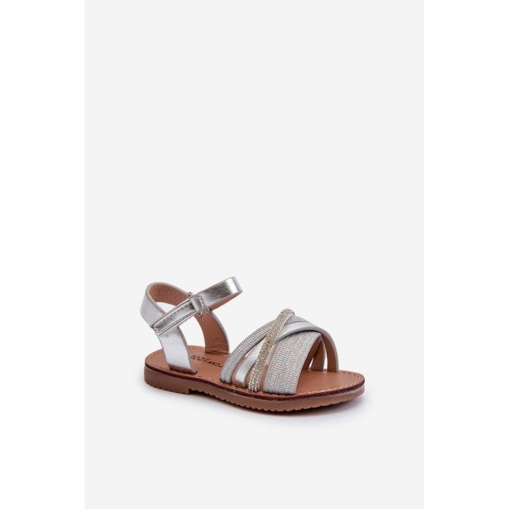 Blizgūs vaikiški sandalai su Velcro, Silver Delphina“