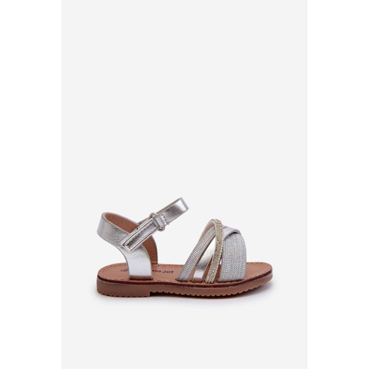 Blizgūs vaikiški sandalai su Velcro, Silver Delphina“