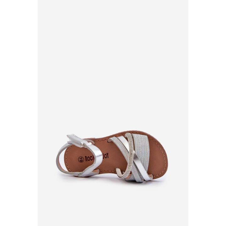 Blizgūs vaikiški sandalai su Velcro, Silver Delphina“