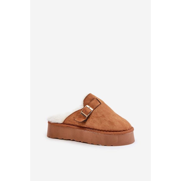 šlepetės ant storo pado su kailiu ir sagtimi Camel Linneola