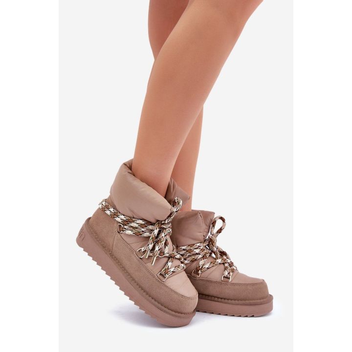 Užsegami Suede Žieminiai Batai Moterims su Storais Raišteliais D.Franklin DFSH375003 Taupe
