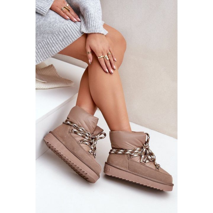 Užsegami Suede Žieminiai Batai Moterims su Storais Raišteliais D.Franklin DFSH375003 Taupe