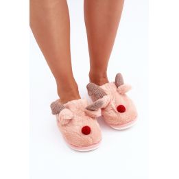 Moteriškos kailinės šlepetės su rausvomis šiaurės elnių motyvo 'Pink Sennalith' detalėmis